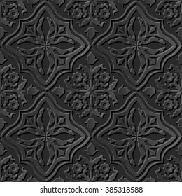 Seamless 3D elegant dark paper art pattern 204 Cross Curve Flower
