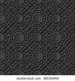 Seamless 3D elegant dark paper art pattern 219 Octagon Square Flower
