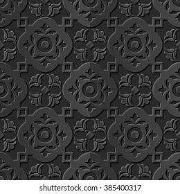 Seamless 3D elegant dark paper art pattern 225 Round Curve Cross Flower
