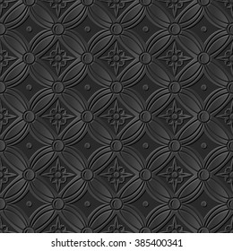 Seamless 3D elegant dark paper art pattern 227 Vintage Round Flower
