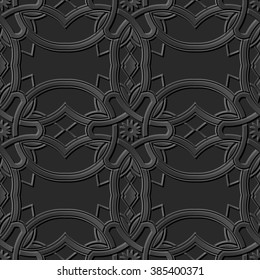 Seamless 3D elegant dark paper art pattern 222 Curve Cross Round Flower
