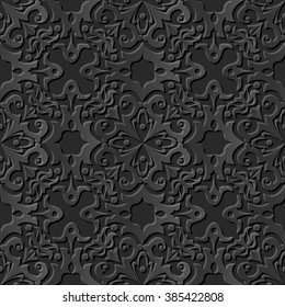 Seamless 3D elegant dark paper art pattern 234 Curve Kaleidoscope Flower
