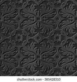 Seamless 3D elegant dark paper art pattern 235 Round Leaf Cross Flower
