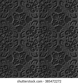 Seamless 3D elegant dark paper art pattern 250 Cross Spiral Flower Vine
