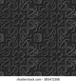 Seamless 3D elegant dark paper art pattern 249 Spiral Cross Flower
