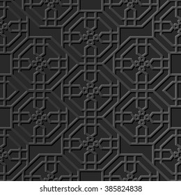 Seamless 3D elegant dark paper art pattern 305 Octagon Cross Flower
