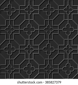 Seamless 3D elegant dark paper art pattern 309 Octagon Cross Flower
