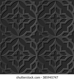 Seamless 3D elegant dark paper art pattern 354 Cross Round Square
