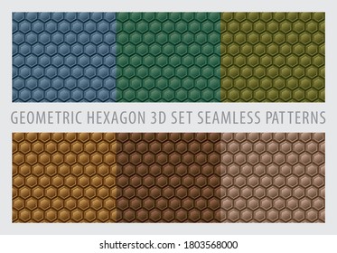 Seamless 3d geometric hexagon. Geometry pattern set. Color earth tone background. Vector illustration.