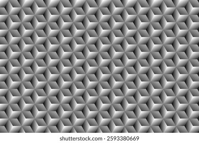 Seamless 3D geometric pattern with a metallic black and white gradient. Modern, futuristic, and elegant design, ideal for backgrounds, branding, packaging, and decor.