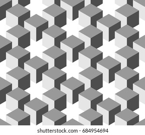 Seamless 3D geometrical pattern of cube columns. Abstract design vector background in shades of grey.