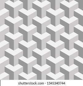 Seamless 3D geometrical pattern of overlapping cubes. Abstract design vector background in shades of grey.