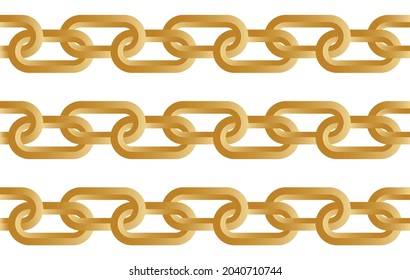 Seamless 3d Gold Chains Pattern on White. Vector Illustration.
