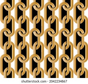 Seamless 3d Gold Chains Pattern on Black. Vector Illustration.
