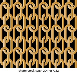 Seamless 3d Gold Chains Pattern on Black. Vector Illustration.
