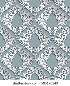 Seamless 3D Gray Damask Pattern With Shadows