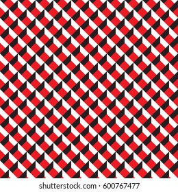 Seamless 3d grid pattern texture in red, black and white.