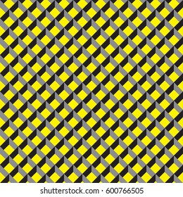Seamless 3d grid pattern in yellow, grey and black.