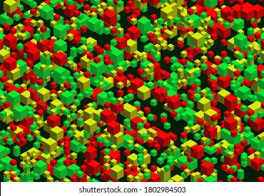 seamless 3d isometric cubes template for red green yellow background