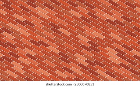 Seamless 3D pattern of brown pavement tile. Isometric red brick wall texture. Vector repeating decorative background illustration.