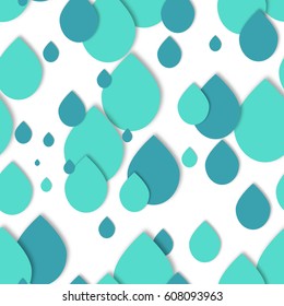 Seamless 3d pattern. Paper water drops background.  Cutout vector paper collage. Geometric design for banner, cover, brochure, flyer, template. turquoise colored