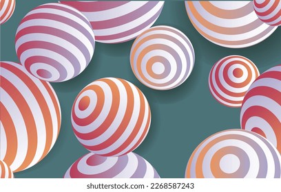 Seamless 3d pattern with striped balls in fashionable shades