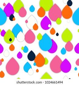 Seamless 3d pattern in trendy paper art style. Colorful drops of paint collage background. Abstract Geometric design for banner, cover, brochure, template.  No visible mesh  borders