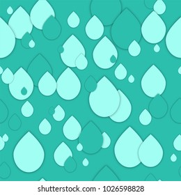 Seamless 3d pattern in trendy paper art style. Paper water drops collage background. Geometric design for banner, cover, brochure, template.  World Water Day - 22 march.  No visible mesh  borders