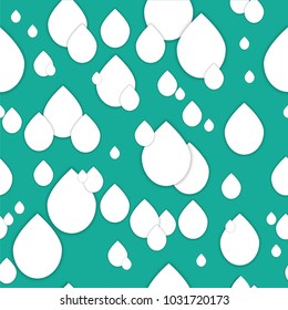 Seamless 3d pattern in trendy paper art style. White paper water drops collage background. Geometric design for banner, cover, brochure, template.  World Water Day - 22 march.  No visible mesh borders