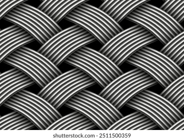 Seamless 3D pattern of woven metallic fibers. Vector repeating decorative background illustration.