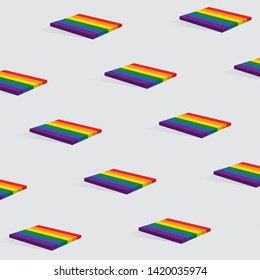 Seamless 3D Rainbow Flag Mat Pale Gray Background Vector Pattern