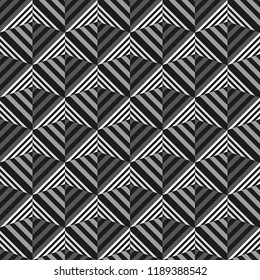 Seamless 3d square grid pattern texture. Op art design style background.