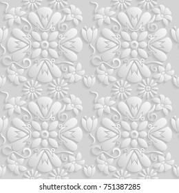 Seamless 3D white floral  pattern,  vector. Endless texture can be used for wallpaper, pattern fills, web page  background,  surface textures.