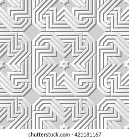 Seamless 3D white paper cut art background 408 spiral cross geometry chain frame
