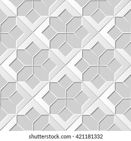 Seamless 3D white paper cut art background 384 check star cross geometry
