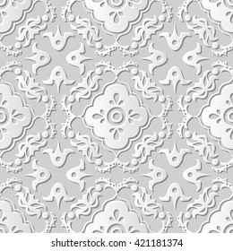 Seamless 3D white paper cut art background 375 round flower kaleidoscope
