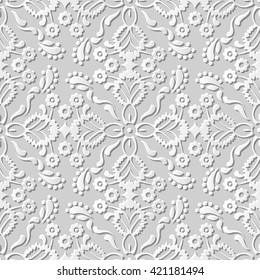 Seamless 3D white paper cut art background 396 cross flower kaleidoscope
