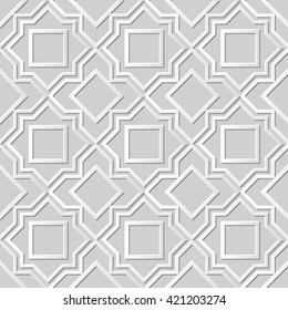 Seamless 3D white paper cut art background 441 star square geometry cross line
