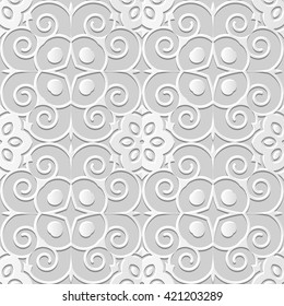 Seamless 3D white paper cut art background 425 vintage round spiral flower kaleidoscope

