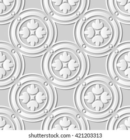 Seamless 3D white paper cut art background 426 round circle frame cross flower
