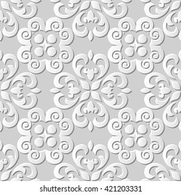 Seamless 3D white paper cut art background 432 spiral cross round kaleidoscope
