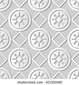 Seamless 3D white paper cut art background 424 square check round geometry flower
