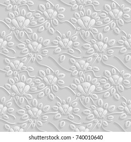 Seamless 3D white pattern, natural  floral pattern, vector. Endless texture can be used for wallpaper, pattern fills, web page  background,  surface textures.