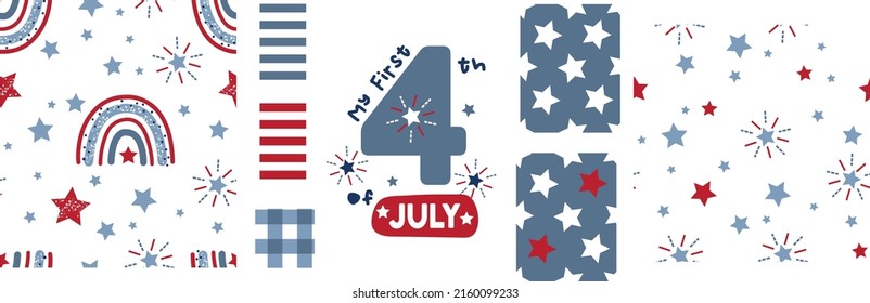 Seamless 4th of July star rainbow art vector patterns illustration