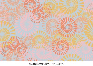 Seamless 5-color pattern. Spiral whirlwinds, fireworks. For design, 3D models, wallpapers and textiles.