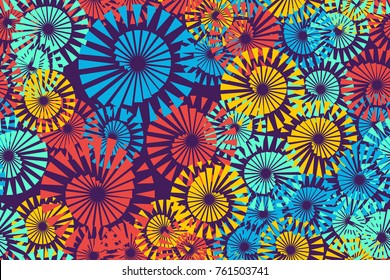 Seamless 5-color pattern. Spiral whirlwinds, fireworks. For design, 3D models, wallpapers and textiles.