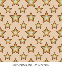 Seamless 70s pattern. Stars in retro style of the 70s, 80s. For wallpaper, packaging, cover, case, clothing