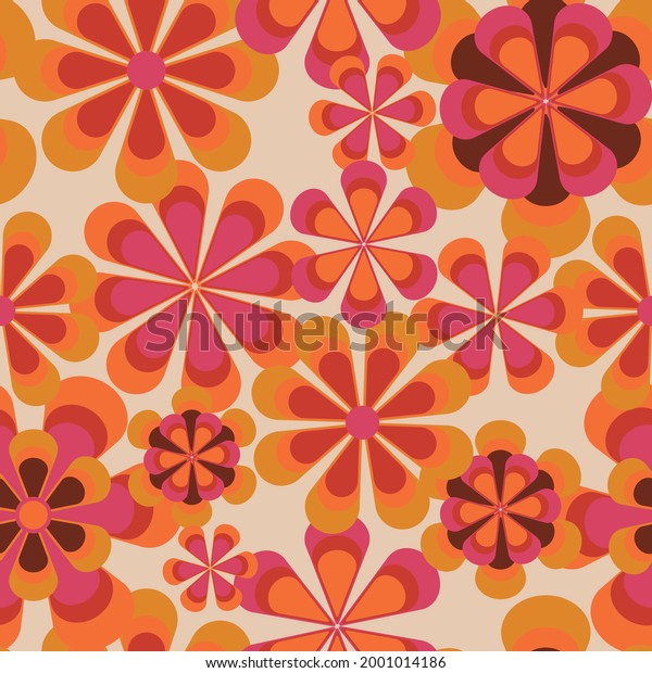 Seamless 70s Retro Floral Pattern Vintage Stock Vector (Royalty Free ...