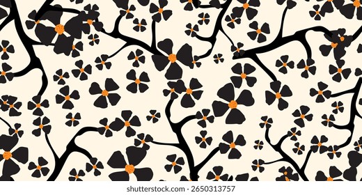 Seamless 80s boho floral patterns. Abstract geometric daisies and exotic flowers with vintage styles for bold fabrics, retro stationery, and vibrant wall decor.