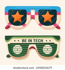 Seamless 90's pattern with striped sunglasses, vector background